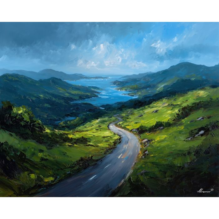 ring of kerry,ireland countryside,oil painting,afremov style