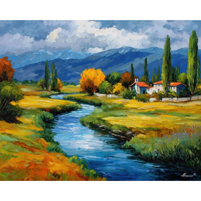 argentina river,countryside landscape,oil painting,afremov style