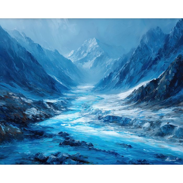 fox glacier,new zealand ice,oil painting,glacier landscape,afremov style