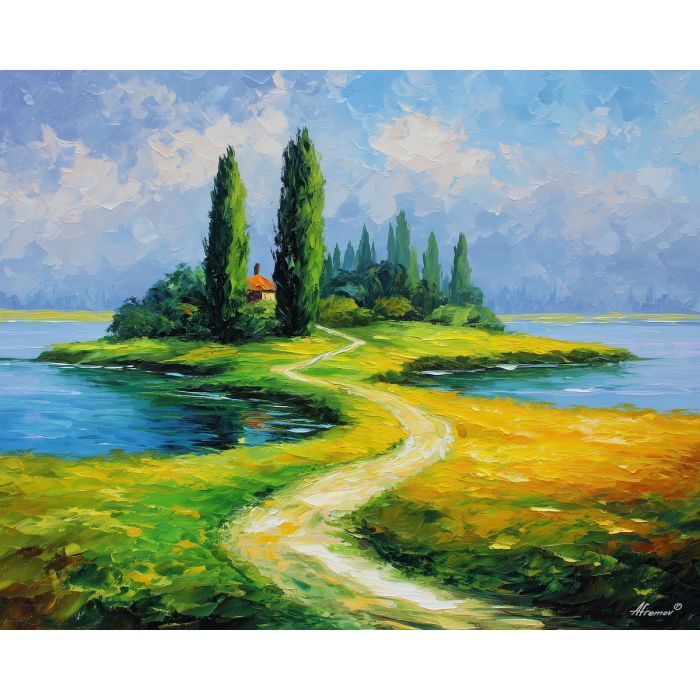 fyn island,denmark road,oil painting,afremov style