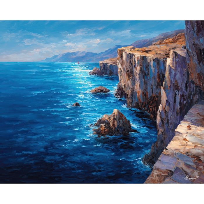 naxos coast,greece cliffs,oil painting,afremov style
