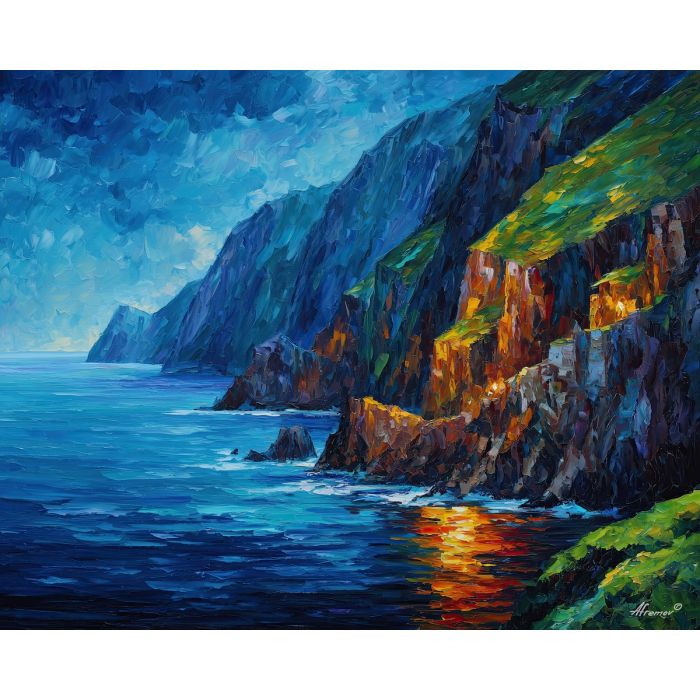 rio coast cliffs,atlantic shore,oil painting,afremov style