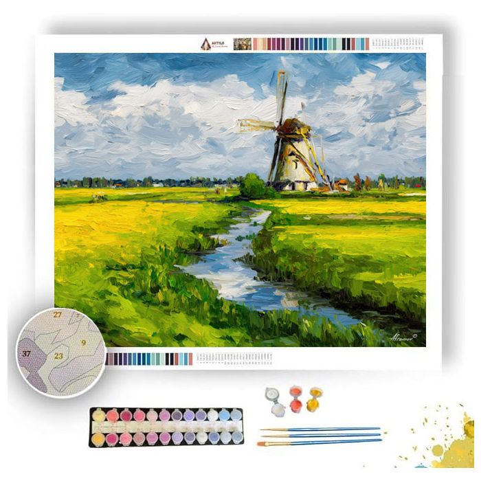 DUTCH WINDMILL FIELD - Paint by Numbers Full Kit