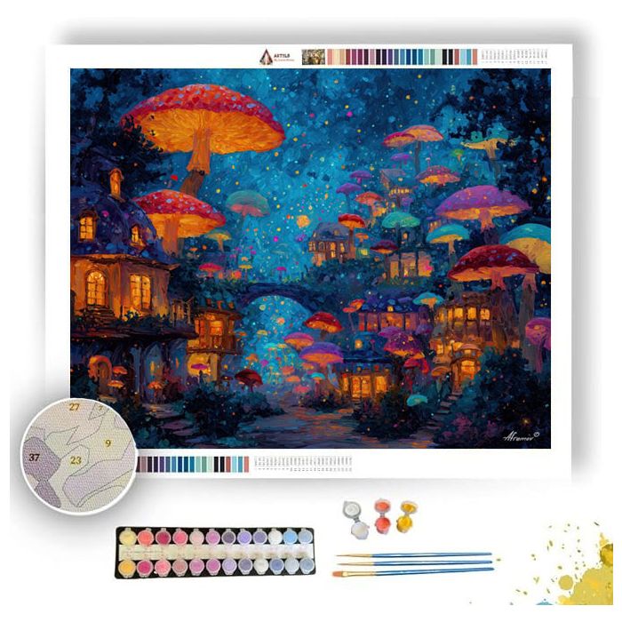 TWILIGHT MUSHROOM TOWN - Paint by Numbers Full Kit