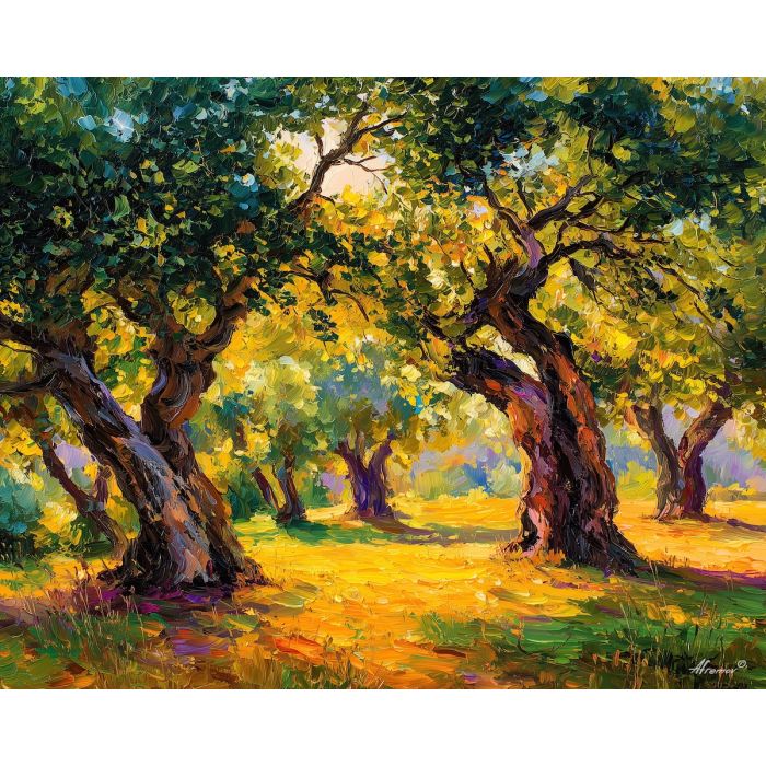 olive grove,greece countryside,oil painting,afremov style