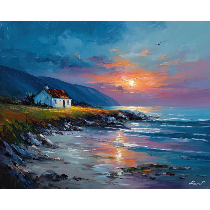 ireland coast dawn,oil painting,afremov style