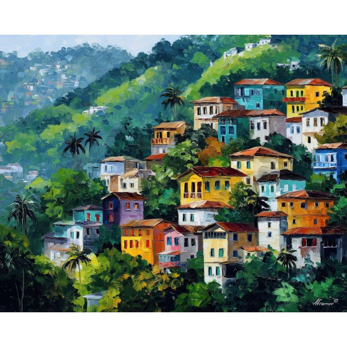 rio hillside,hill homes,brazil city,oil painting,afremov style