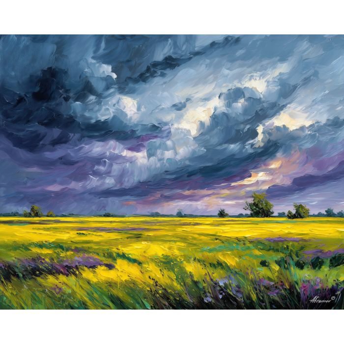 denmark sky,cloudy landscape,oil painting,afremov style