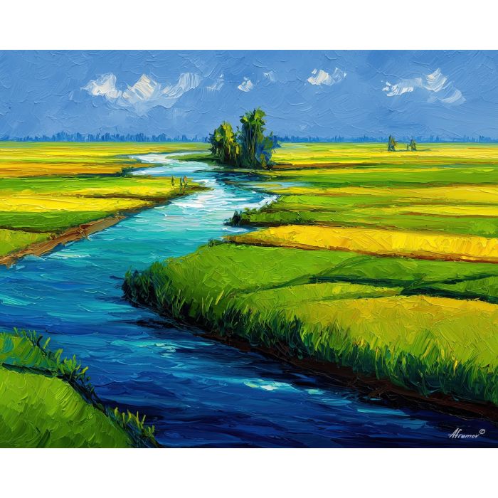 nile delta,egypt farmland,oil painting,afremov style