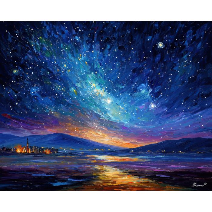 spain night sky,stars landscape,oil painting,afremov style