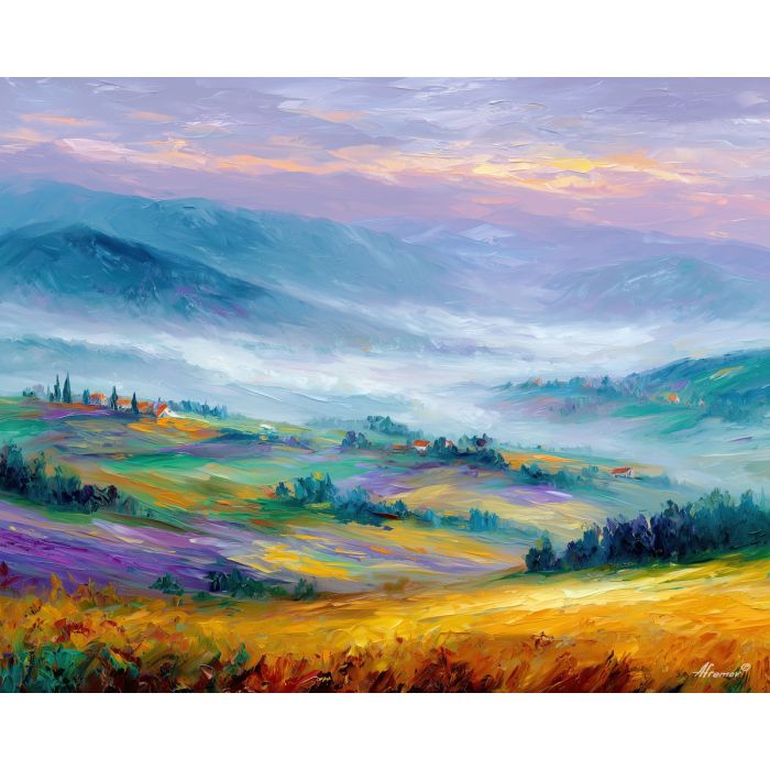 france fog,morning landscape,oil painting,afremov style