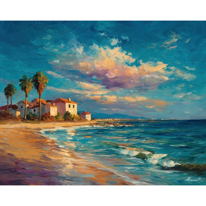 valencia beach,mediterranean spain,oil painting,afremov style