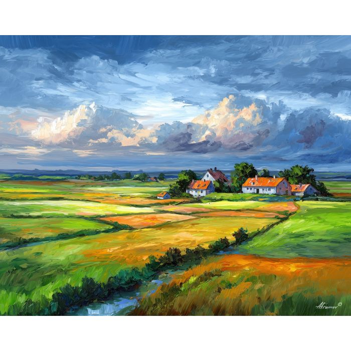 denmark countryside,farmland,oil painting,afremov style
