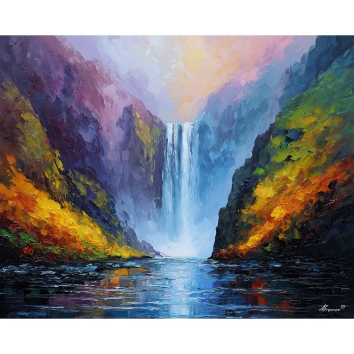 skogafoss waterfall,iceland nature,oil painting,afremov style