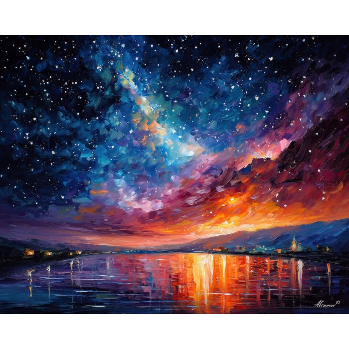 denmark night sky,stars landscape,oil painting,afremov style