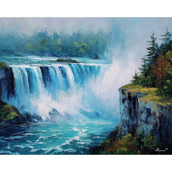 niagara falls,canada waterfall,oil painting,afremov style