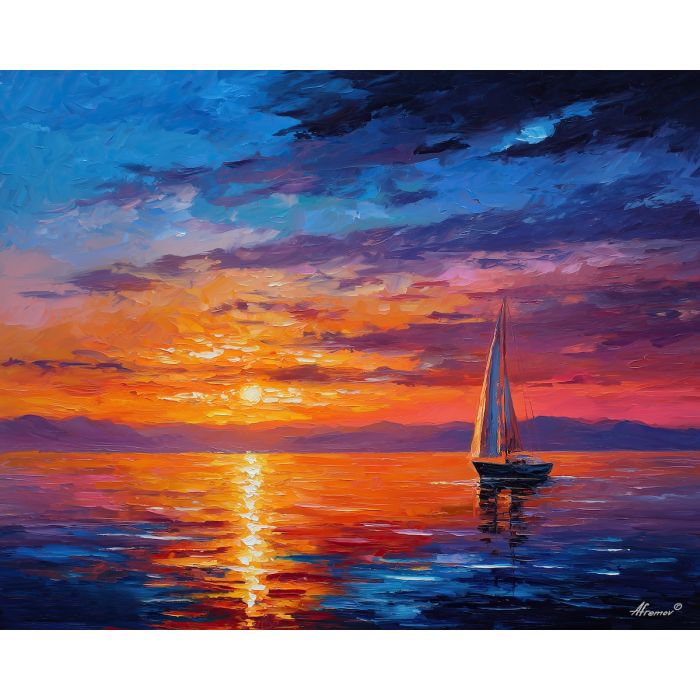 argentina coast sunset,atlantic ocean,oil painting,afremov style