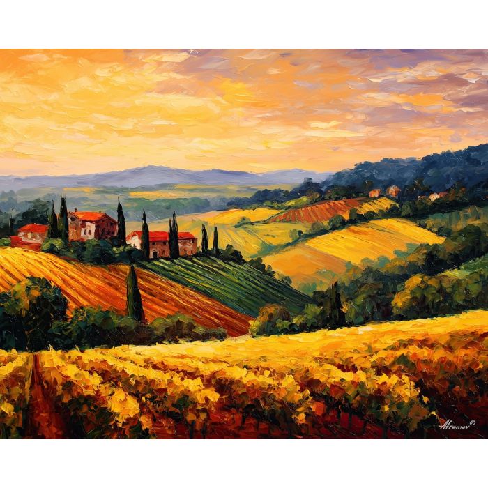 piedmont vineyards,italy countryside,oil painting,afremov style