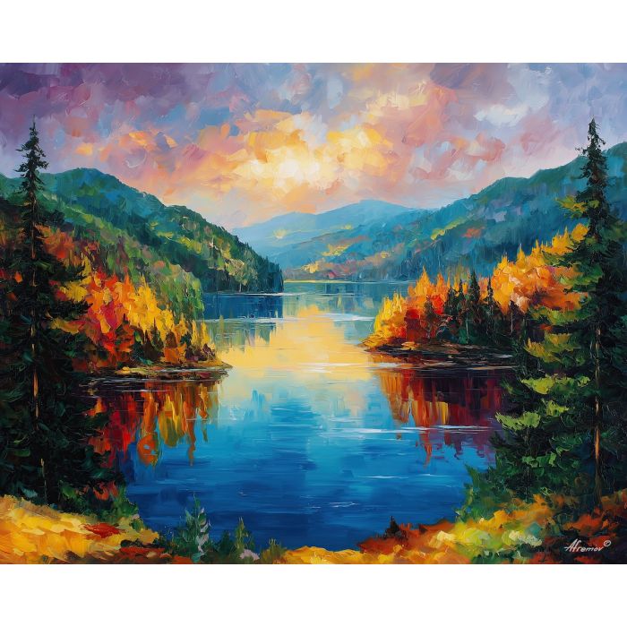 dalarna lake,sweden landscape,oil painting,afremov style