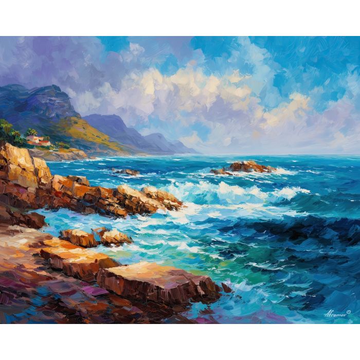 cape town coast,atlantic ocean,oil painting,afremov style