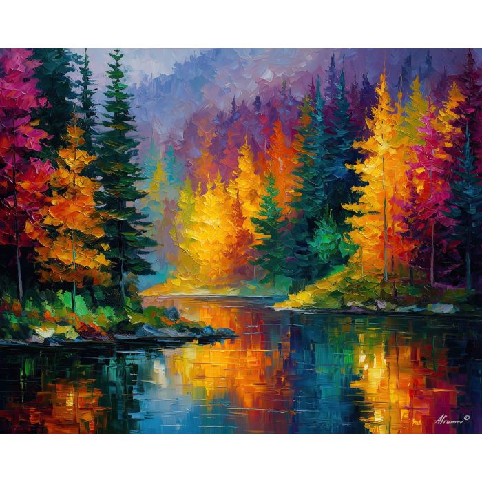 algonquin park,canada autumn,oil painting,forest lake,afremov style