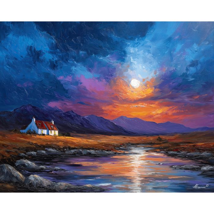 norway highlands,open landscape,oil painting,afremov style