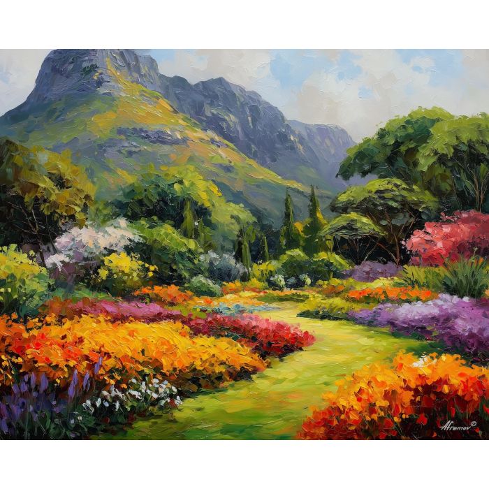 kirstenbosch gardens,botanical landscape,oil painting,afremov style