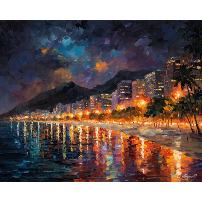 rio night skyline,brazil city,oil painting,afremov style