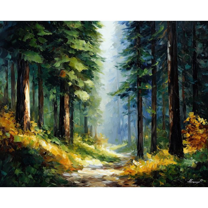 austria forest,pathway,oil painting,afremov style