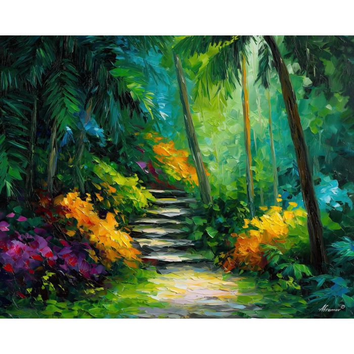 costa rica jungle path,oil painting,afremov style