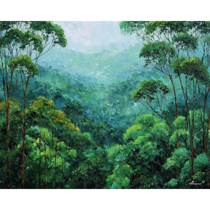 amazon rainforest,canopy view,oil painting,afremov style