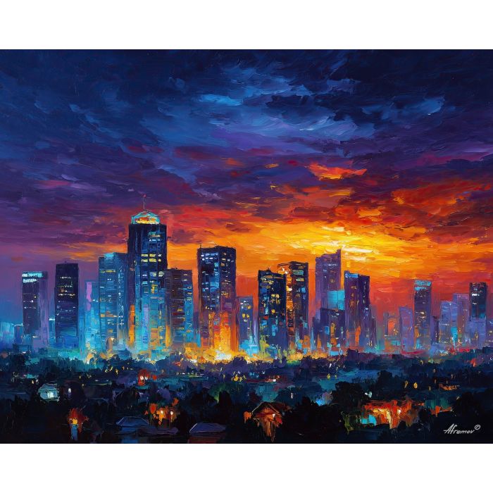 jakarta skyline,indonesia city,oil painting,afremov style