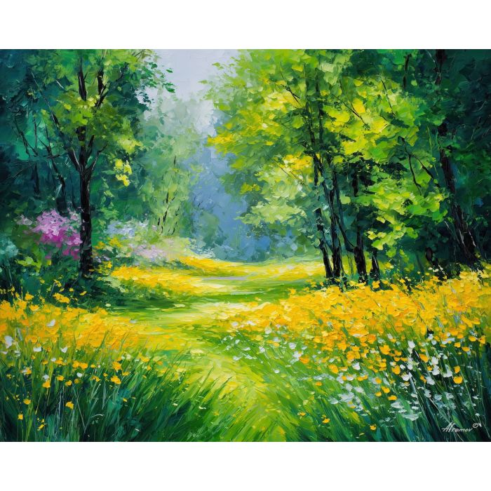 argentina spring meadow,green fields,oil painting,afremov style