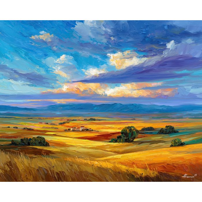 castile plains,spain landscape,oil painting,afremov style