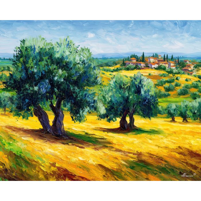 umbria countryside,olive trees,italy,oil painting,afremov style