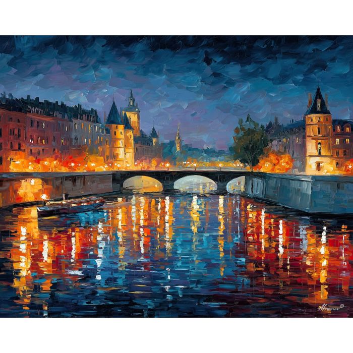 paris seine,eiffel tower,france city,oil painting,afremov style,evening light