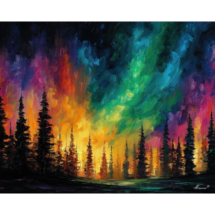 finland aurora,northern lights,oil painting,afremov style