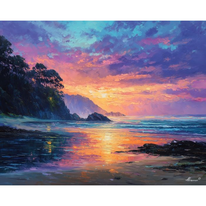 australian coast dawn,oil painting,afremov style