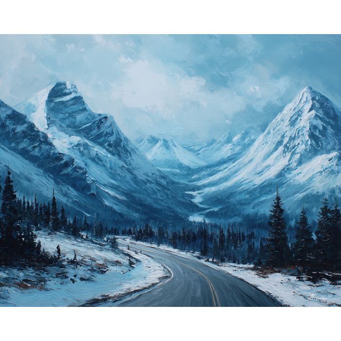 icefields parkway,canada mountains,oil painting,afremov style