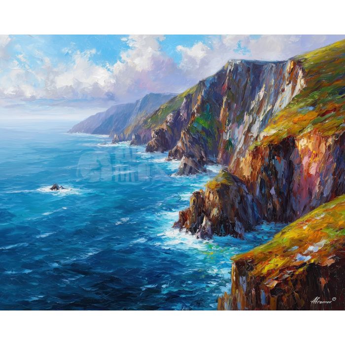 slieve league cliffs,ireland coast,oil painting,afremov style