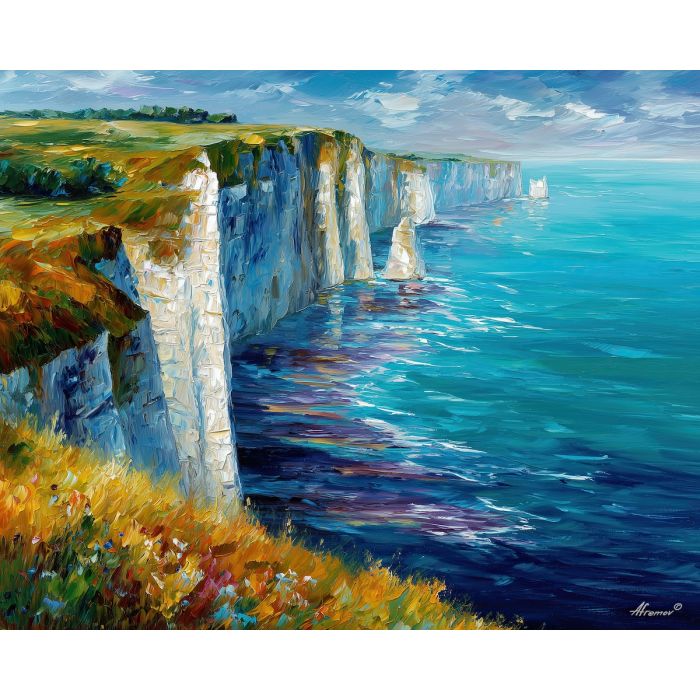 normandy cliffs,etretat,oil painting,afremov style