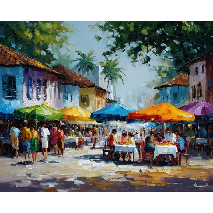 brazil market,cultural scene,oil painting,afremov style