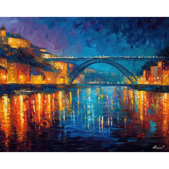 porto bridge,douro river,oil painting,afremov style