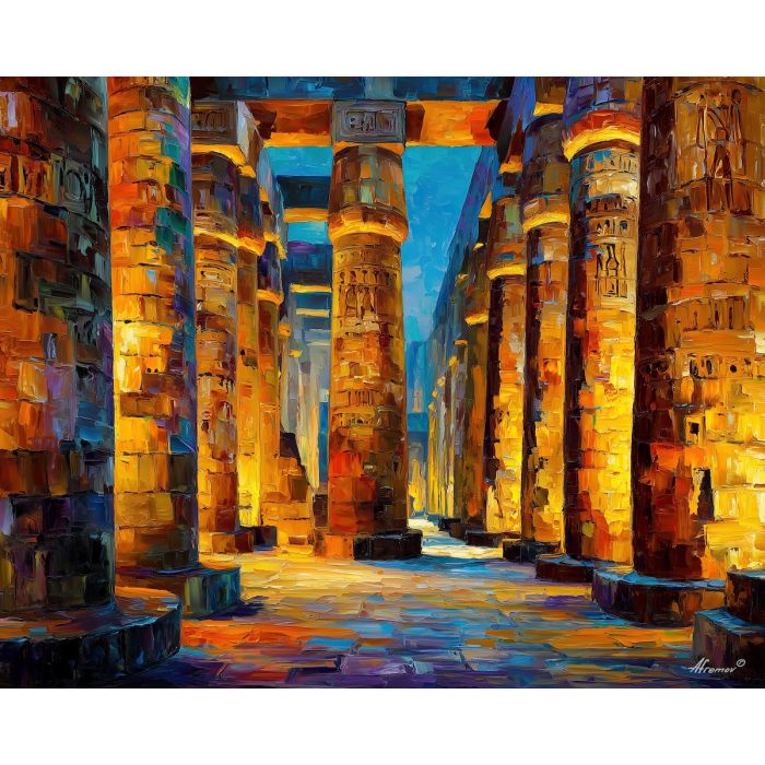 karnak temple,ancient columns,oil painting,afremov style