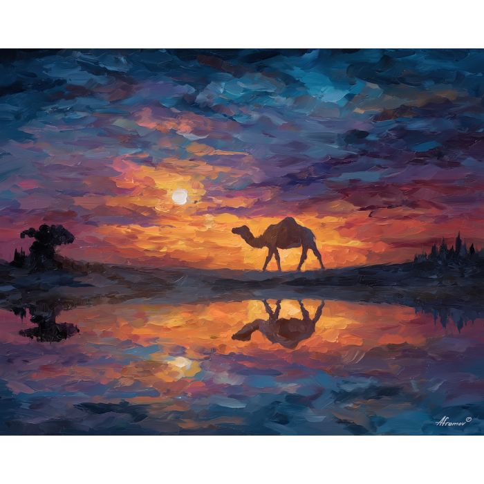 fantasy camel,desert spirit,oil painting,afremov style