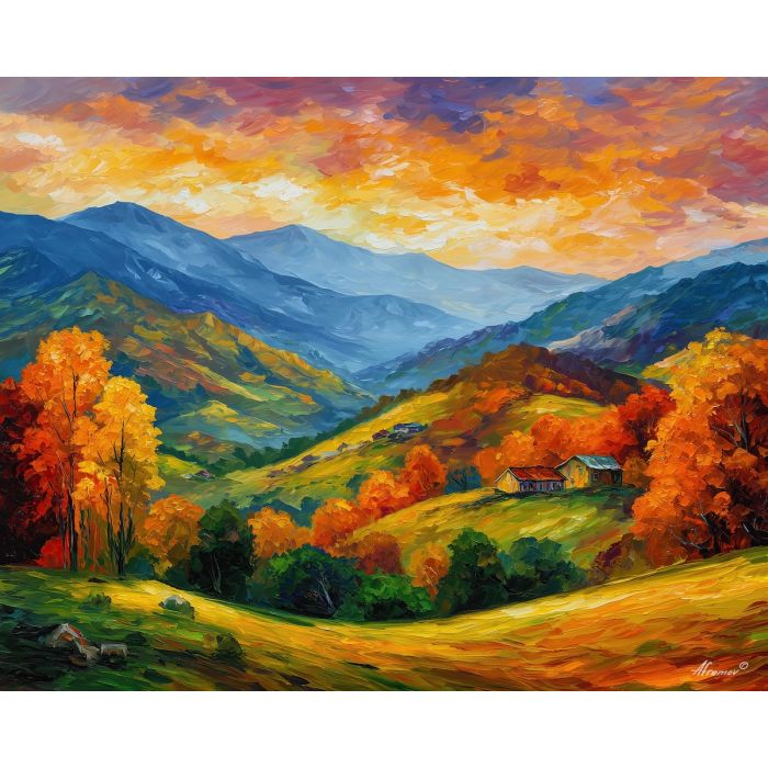 indonesia hills,seasonal landscape,oil painting,afremov style