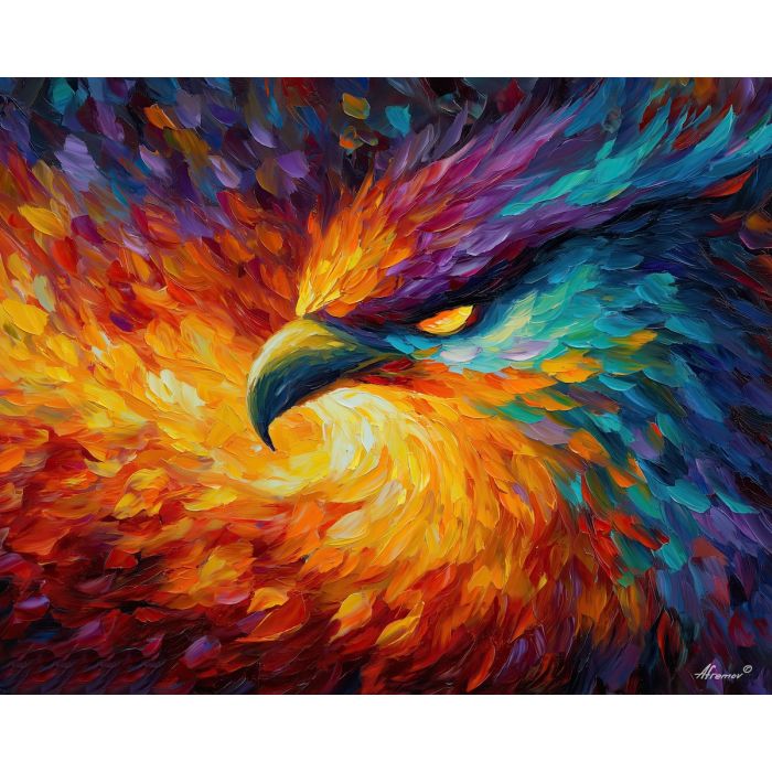phoenix fantasy,embers fire,oil painting,afremov style