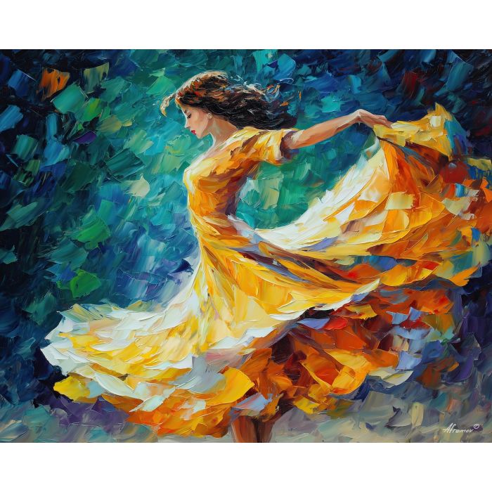 wind magic dancer,fantasy figure,oil painting,afremov style