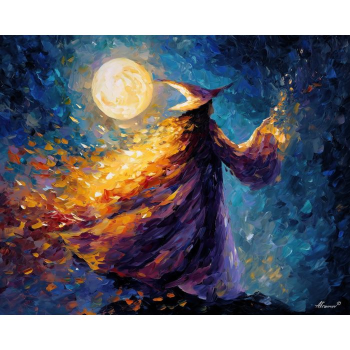 sorceress fantasy,moon magic,oil painting,afremov style