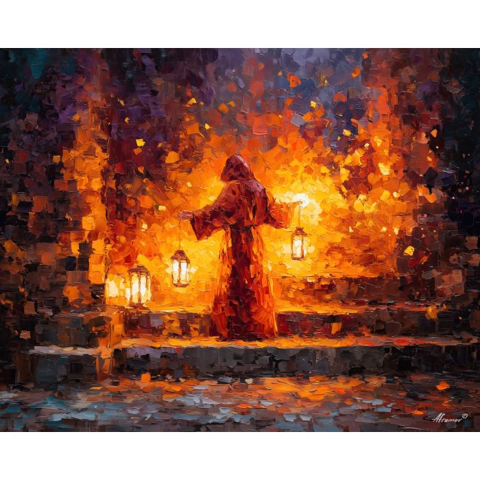 fire mage,embers fantasy,oil painting,afremov style